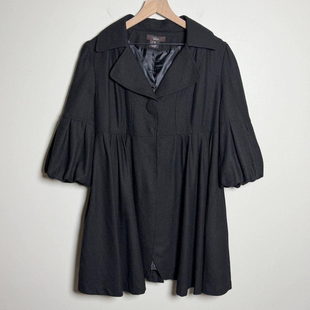 Luii Womens Wool Blend Coat XL Black Babydoll Peacoat Goth Academia Victorian